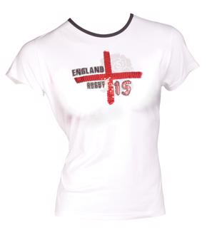 England Rugby Womens Sequin Cross T-shir 